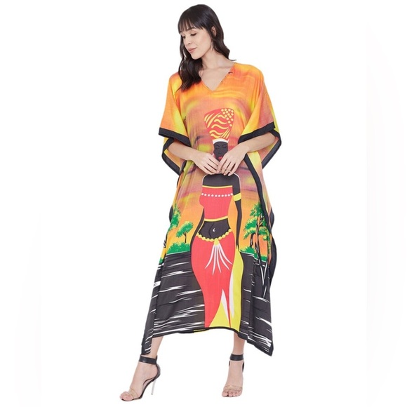 Kaftan For Plus Size Women Tribal Printed Multicolor - Picture 4 of 12
